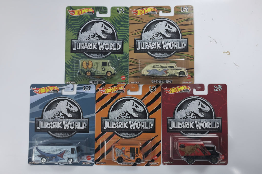 Hot Wheels 2022 Premium Pop Culture Jurassic World - Complete 5-Car Set (Real Riders)