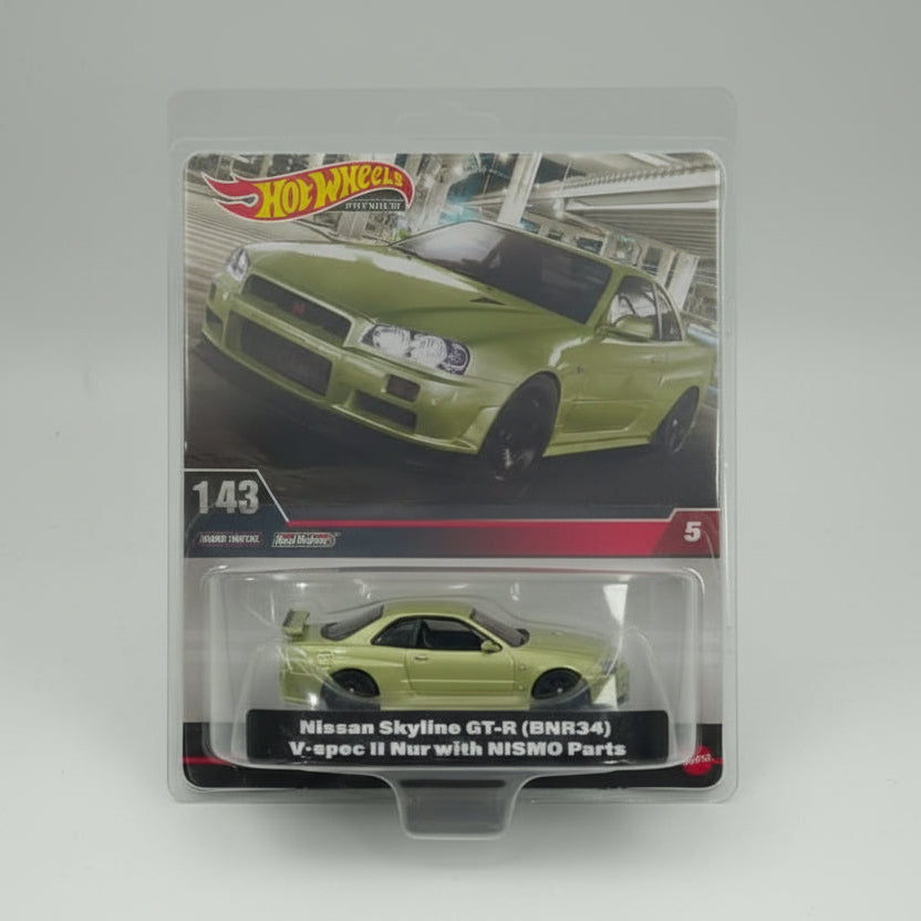 Hot Wheels Premium 1:43 Scale Nissan Skyline GT-R (BNR34) V-Spec II Nur with NISMO Parts