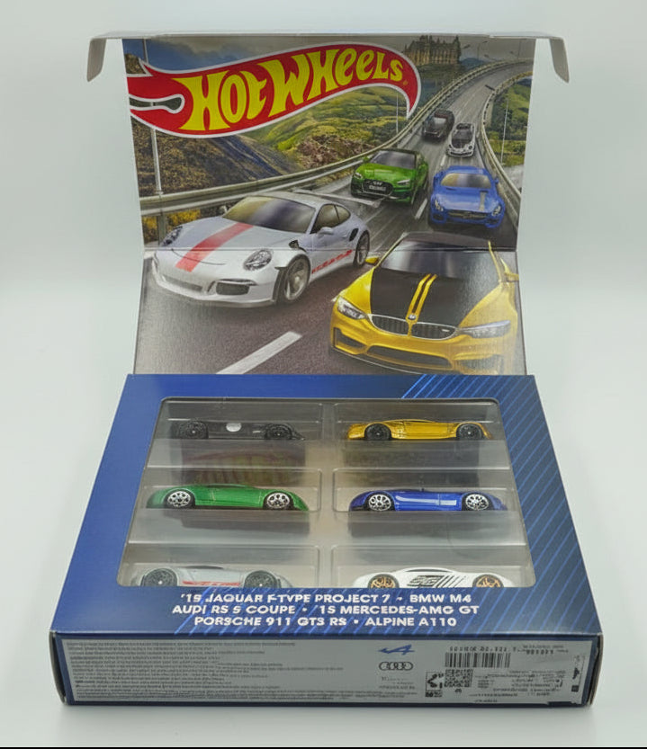 Hot Wheels European Car Culture Themed Multipack, 6-Pack of 1:64 Scale Die-Cast Toy Cars