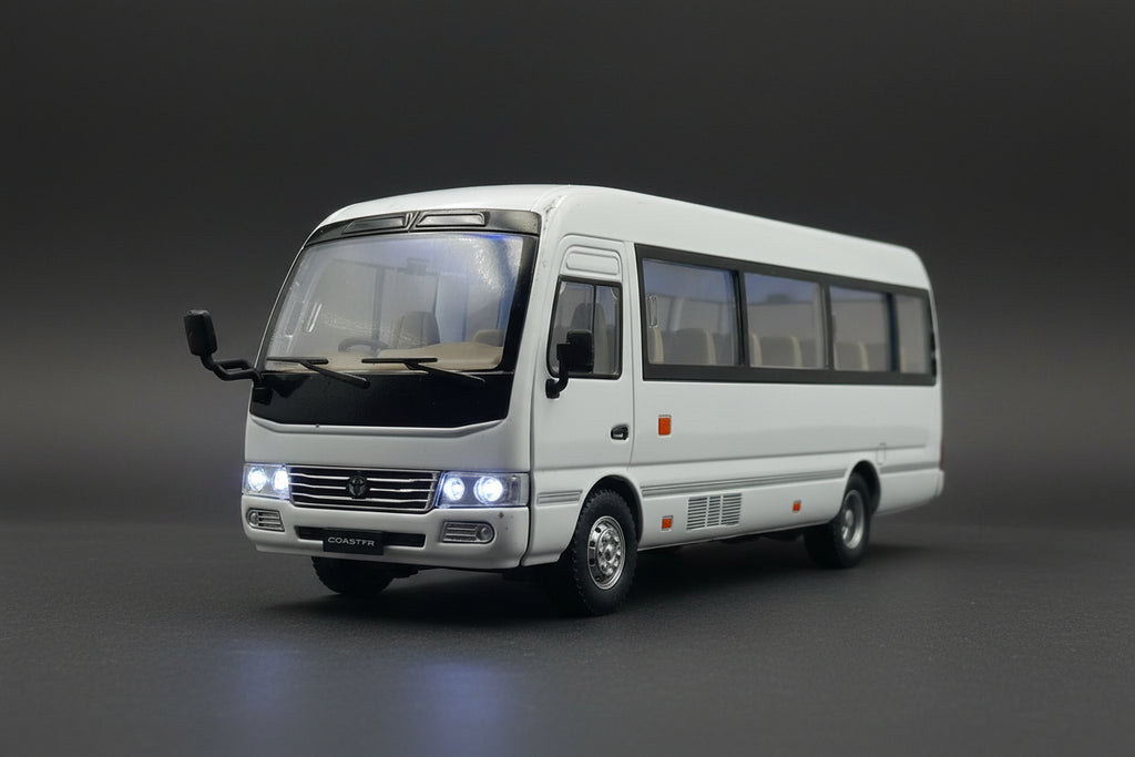 1:24 Scale Toyota Coaster Diecast Minibus Model - High-Detail Collectible (White)