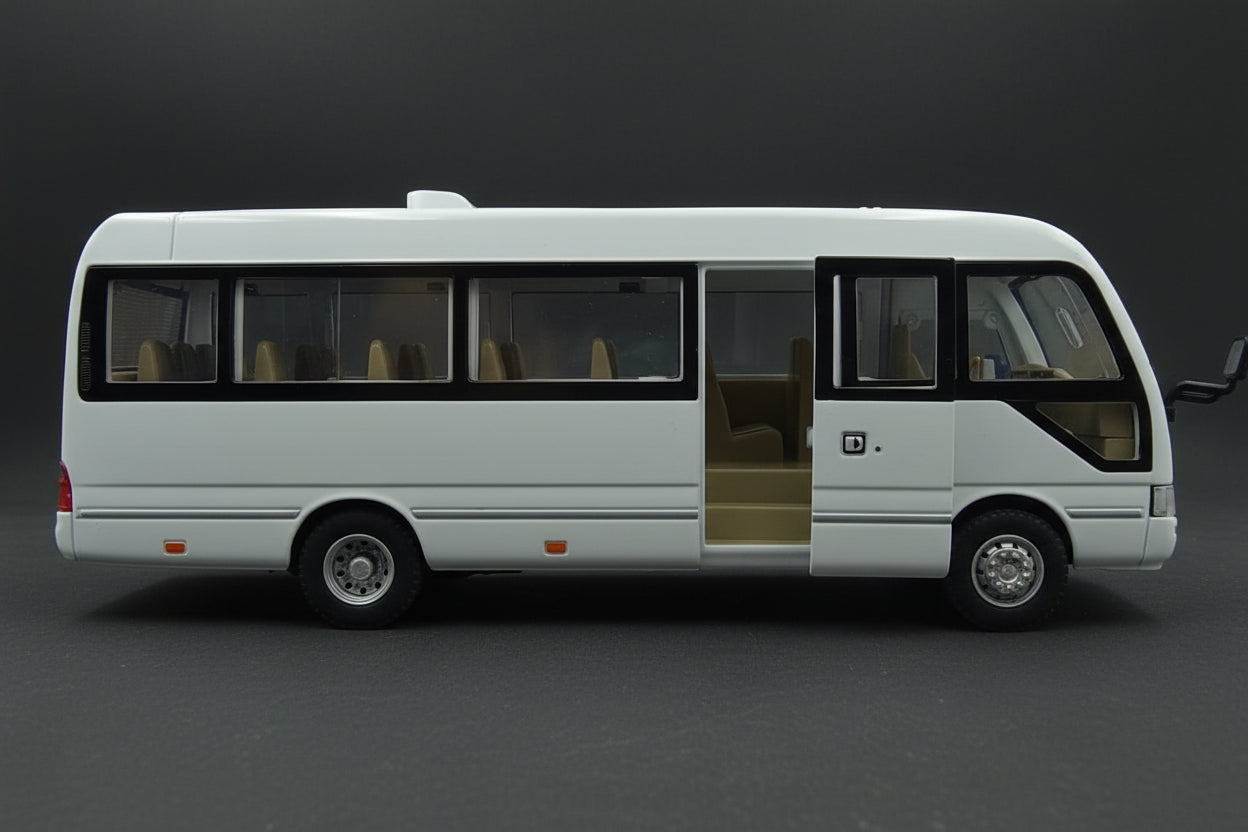 1:24 Scale Toyota Coaster Diecast Minibus Model - High-Detail Collectible (White)