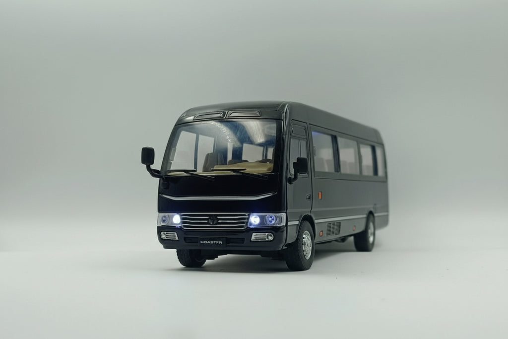 Toyota Coaster Mini Bus Diecast Model Car - 1:24 Scale with Sound and Light (Black)