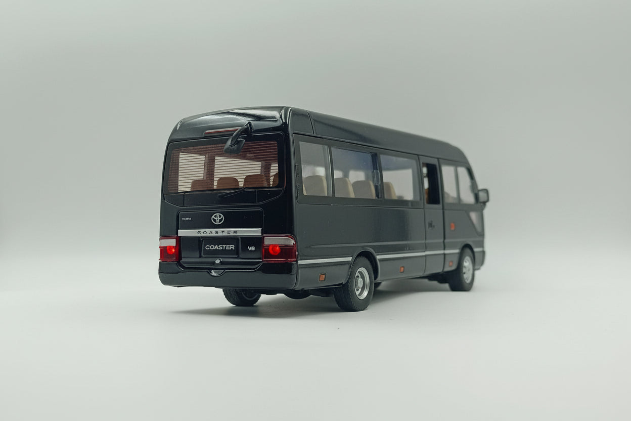 Toyota Coaster Mini Bus Diecast Model Car - 1:24 Scale with Sound and Light (Black)