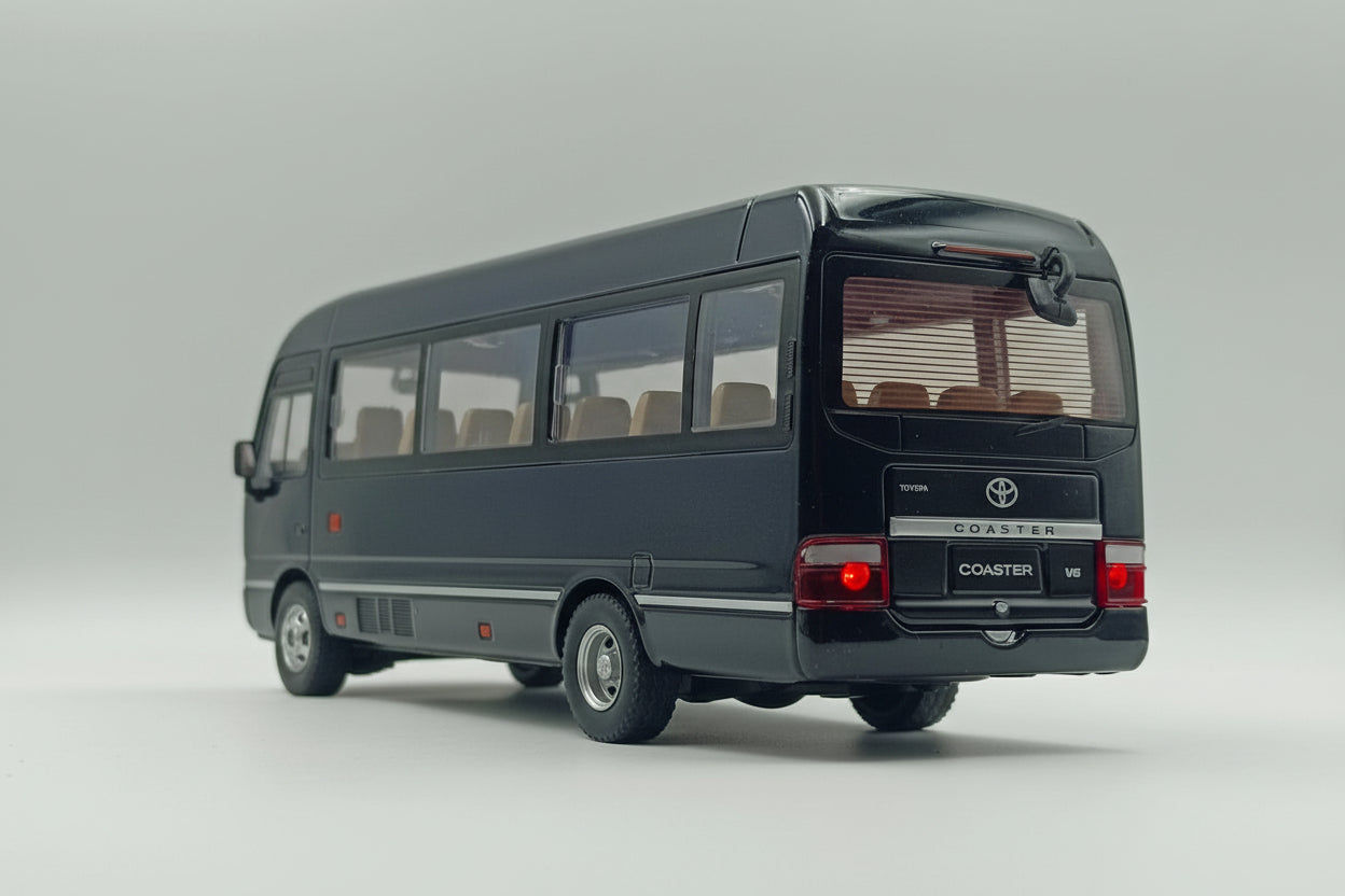 Toyota Coaster Mini Bus Diecast Model Car - 1:24 Scale with Sound and Light (Black)