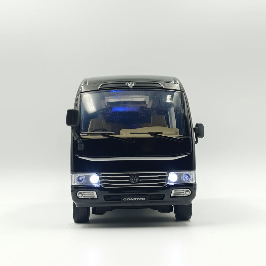 Toyota Coaster Mini Bus Diecast Model Car - 1:24 Scale with Sound and Light (Black)