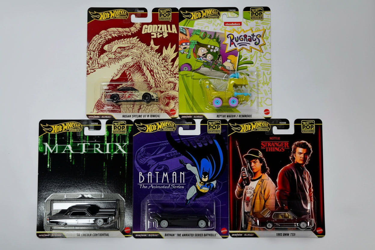 Hot Wheels Premium Pop Culture 2026 Mix 1 - Set of 5 (Godzilla, Matrix, Batman, Stranger Things, Rugrats)