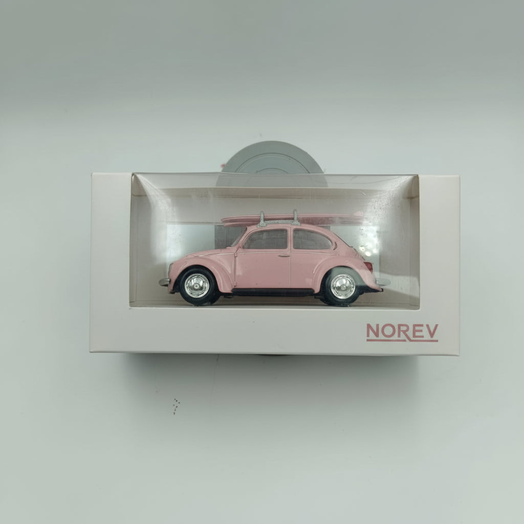 Norev 1/64 Volkswagen Beetle (1973) with Surfboard - Pink
