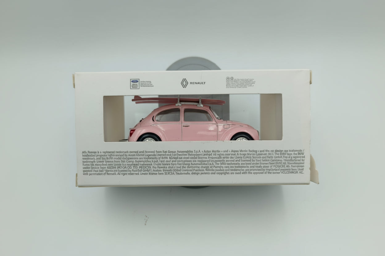 Norev 1/64 Volkswagen Beetle (1973) with Surfboard - Pink