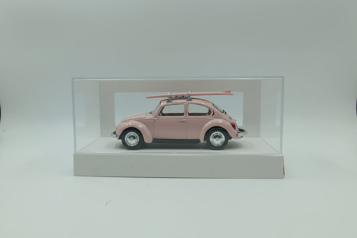 Norev 1/64 Volkswagen Beetle (1973) with Surfboard - Pink