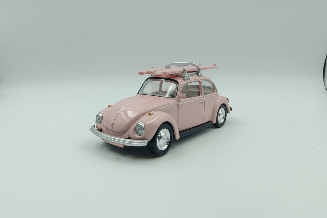 Norev 1/64 Volkswagen Beetle (1973) with Surfboard - Pink