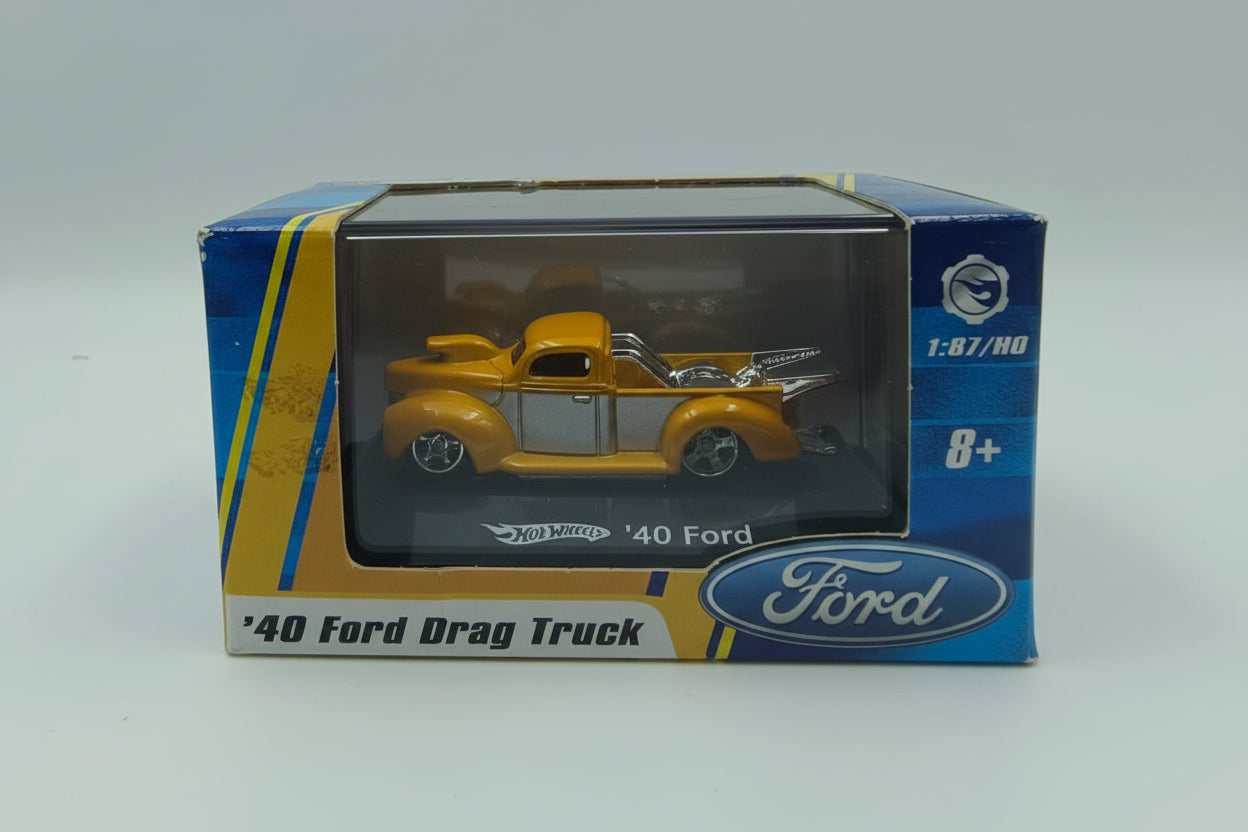 Hot Wheels 1:87 HO Scale '40 Ford Drag Truck - Yellow & Silver Die-Cast Collectible