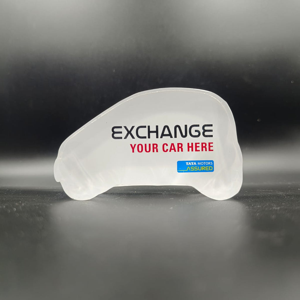 Tata Motors Assured Acrylic Car-Shaped Tabletop Exchange Stand