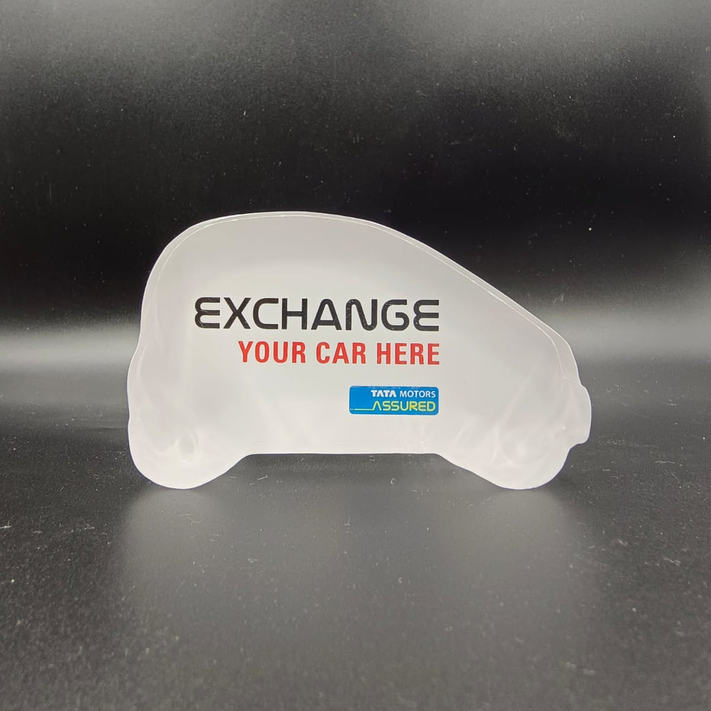 Tata Motors Assured Acrylic Car-Shaped Tabletop Exchange Stand