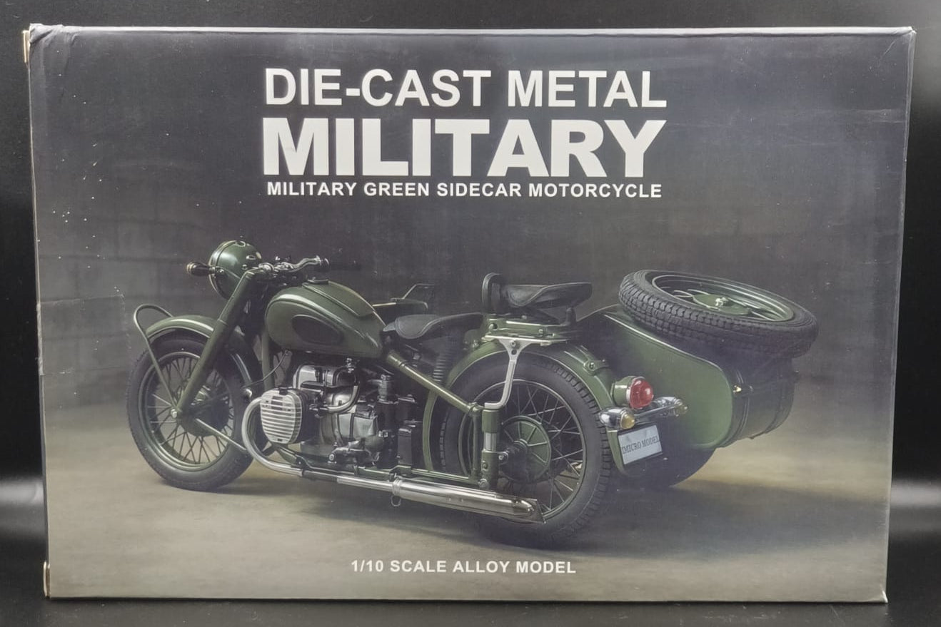 1:10 Scale CJ750 Military Green Sidecar Motorcycle Die-Cast Metal Model