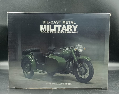 1/10 Scale Alloy Retro Military Motorcycle with Sidecar - Diecast World War II Replica