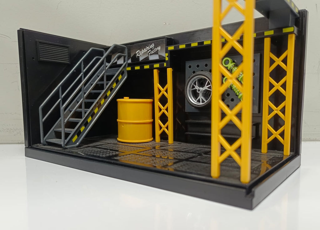 Gilumza DIY Simulation Garage Diorama with LED Light – 1:64 & 1:32 Scale Model Car Display Case