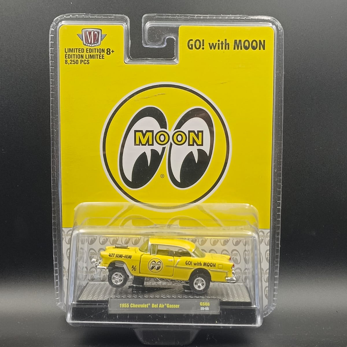 M2 Machines 1:64 1955 Chevrolet Bel Air Gasser - Mooneyes Limited Edition (Bright Yellow)