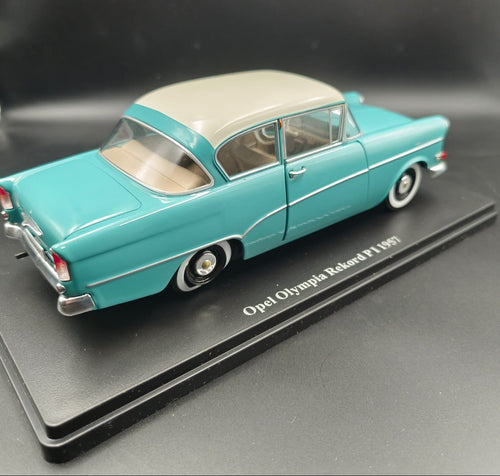 1/24 Scale 1957 Opel Olympia Rekord PI Die-Cast Model Car - Turquoise & White