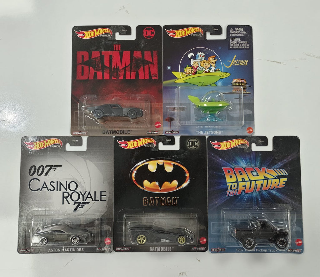 Hot Wheels Premium Replica Entertainment 2023 Mix 1 - Set of 5 (Batmobile, Jetsons, 007, Toyota Pickup)