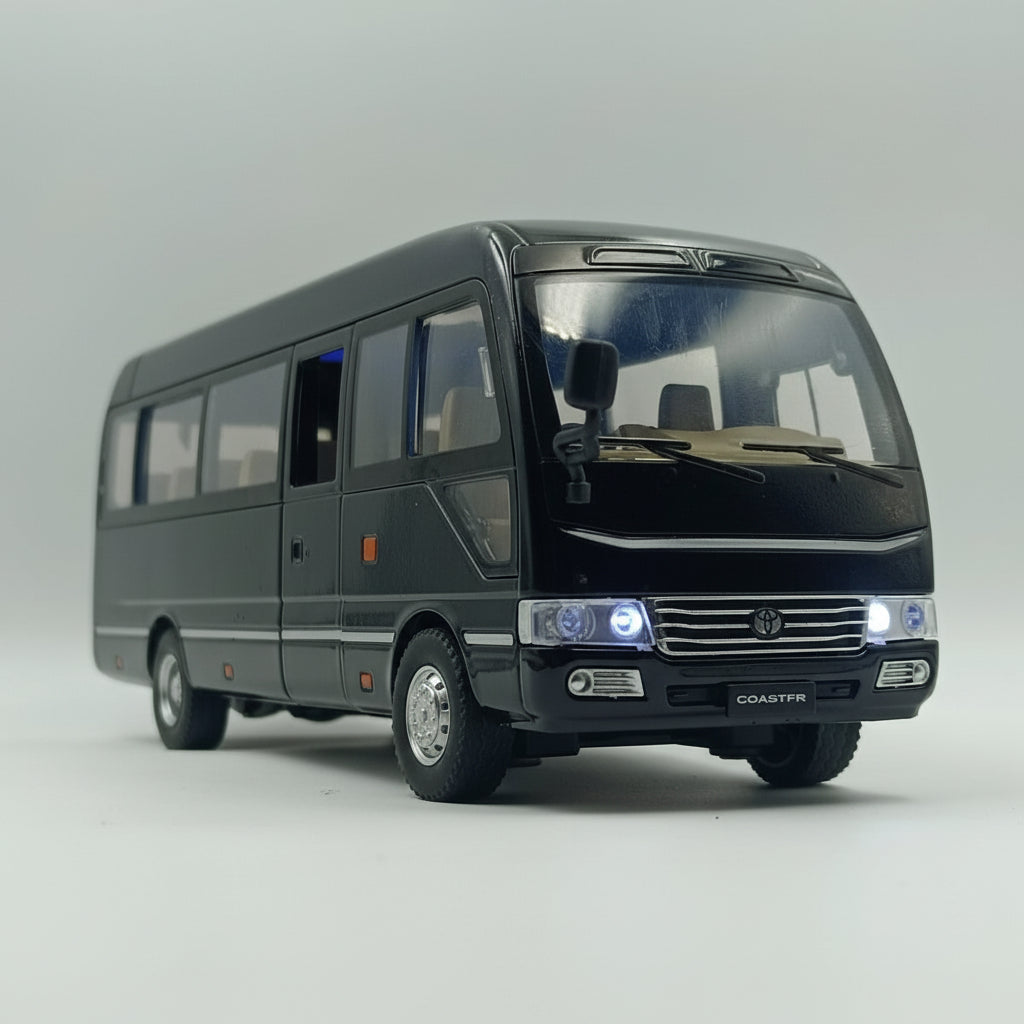 Toyota Coaster Mini Bus Diecast Model Car - 1:24 Scale with Sound and Light (Black)
